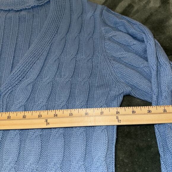 Cardigan Sweater Women’s Large Blue Cable Knit Pockets Long Sleeve Button Preppy - Picture 6 of 9